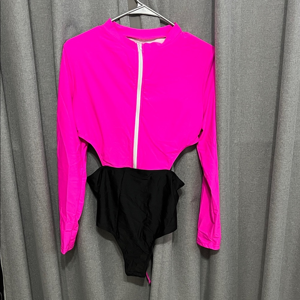 Pink and Black Women's One Piece Swimsuit